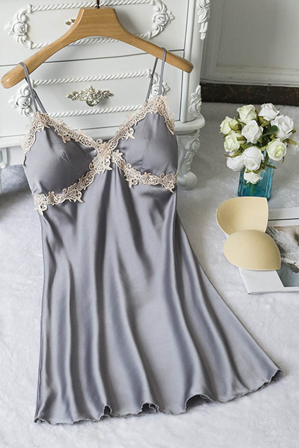 

Lovely Sexy Lace Hem Grey Sleepwear