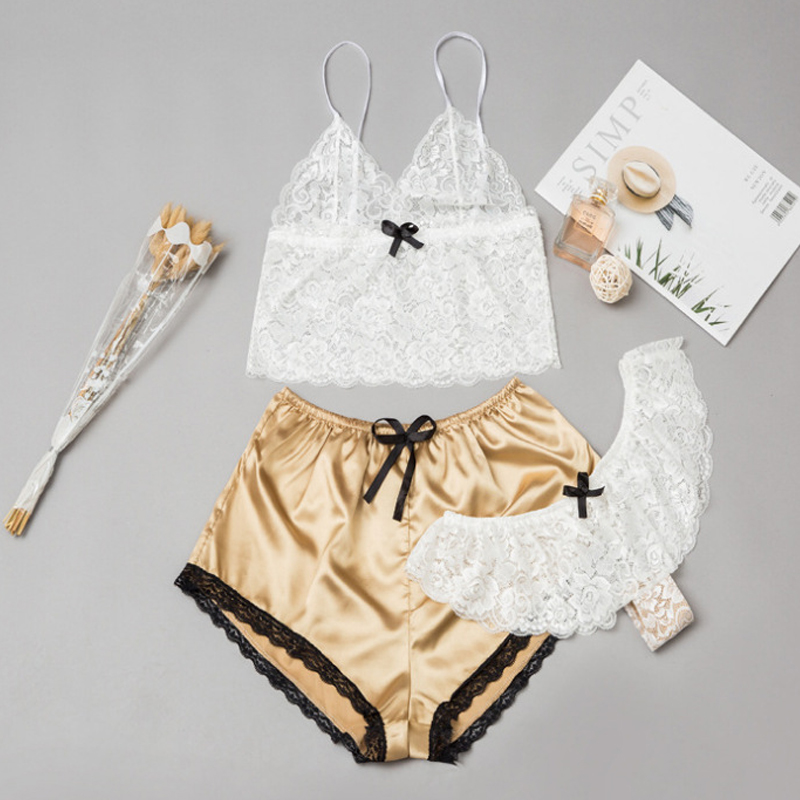 

Lovely Sexy Lace Hem Gold Sleepwear