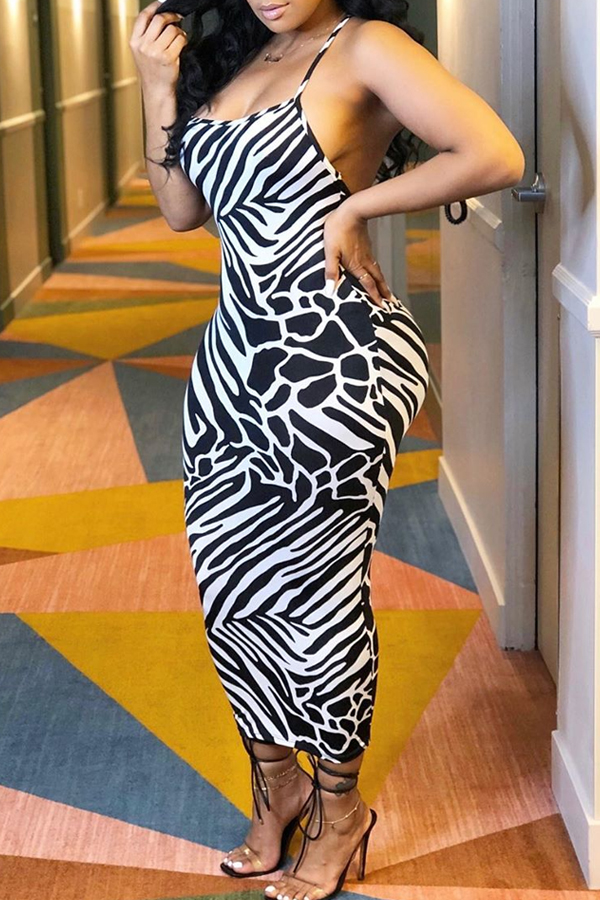 

Lovely Casual Print Black And White Ankle Length Dress