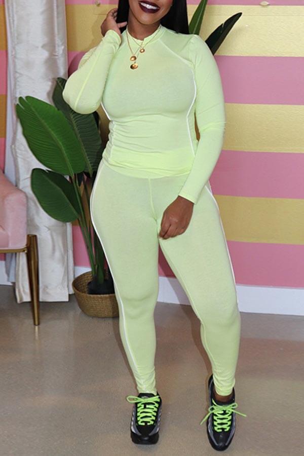 

Lovely Casual Basic Skinny Light Green Two-piece Pants Set