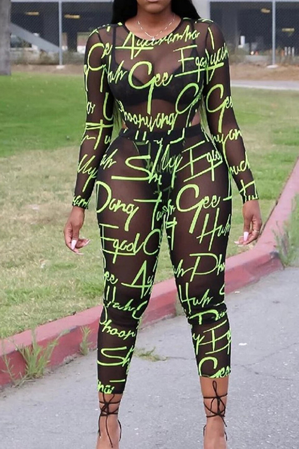 

Lovely Leisure Letter Print Green Two-piece Pants Set