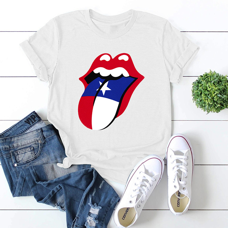 

Lovely Casual O Neck Lip Print White T-shirt