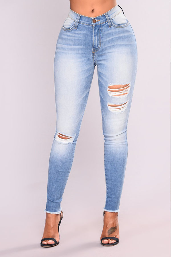

Lovely Stylish Broken Holes Baby Blue Jeans