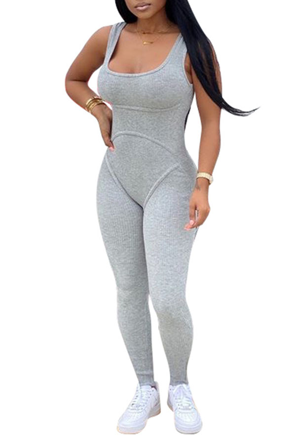 

Lovely Sportswear Basic Grey One-piece Jumpsuit