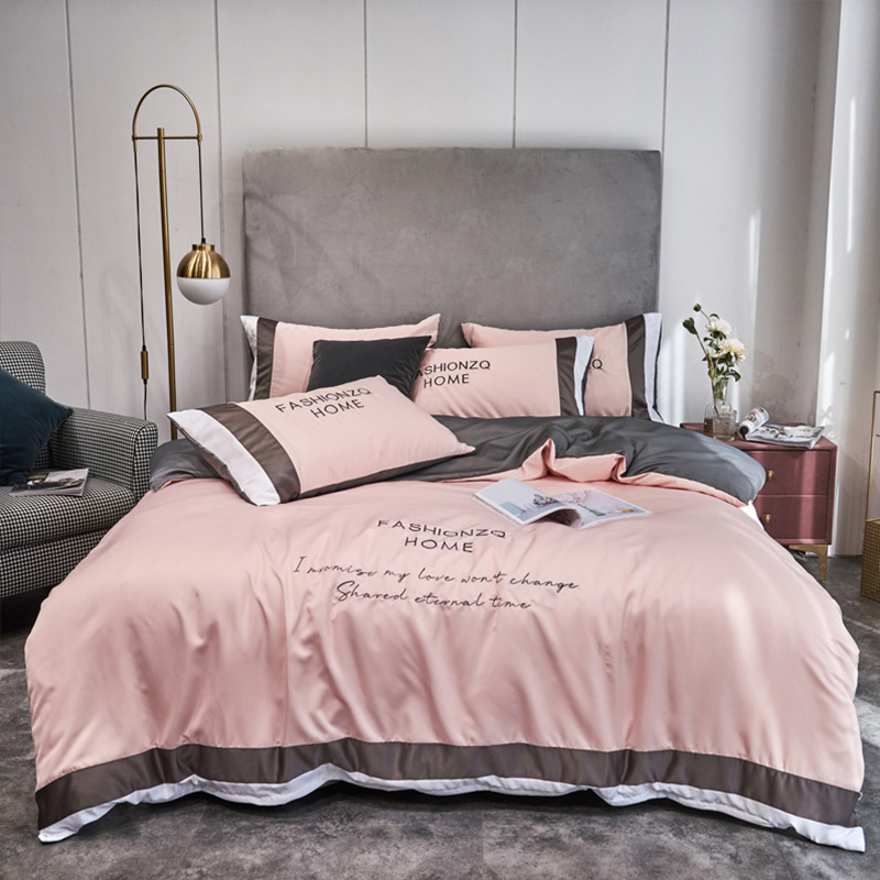 

Lovely Cosy Letter Print Print Bedding Set, Pink