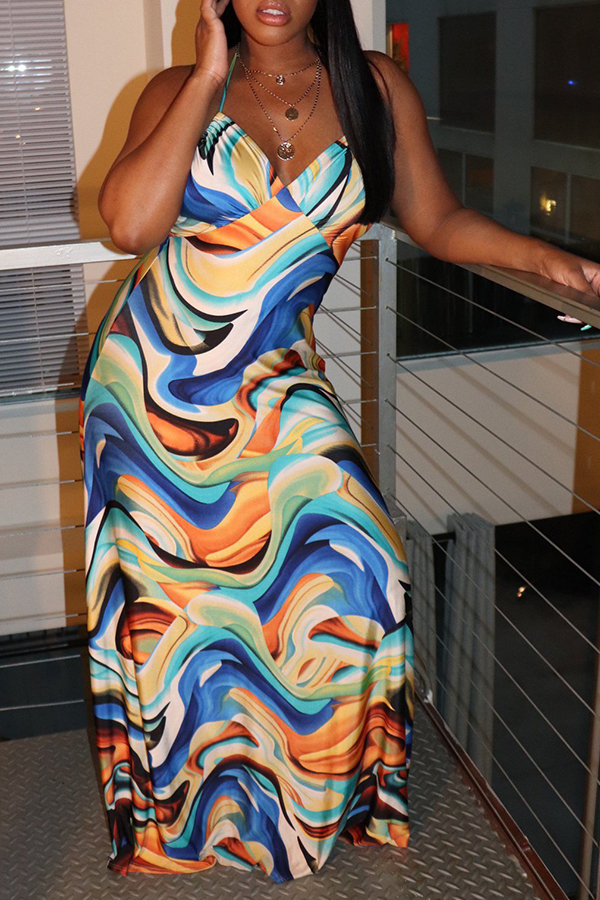 

Lovely Bohemian Print Multicolor Maxi Dress, Multi
