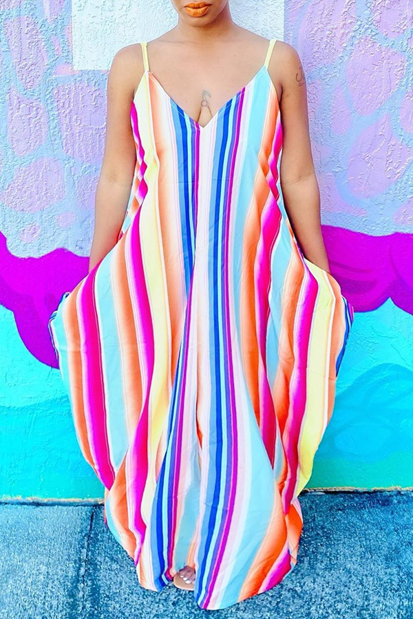 

Lovely Casual Striped Multicolor Ankle Length Dress, Multi