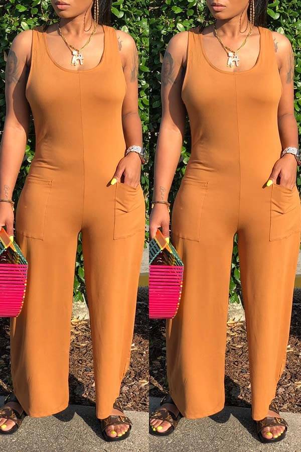 

Lovely Casual Pocket Patched Orange One-piece Jumpsuit