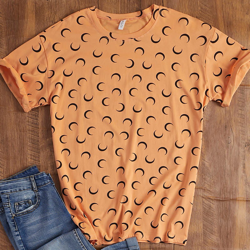 Lovely Casual O Neck Print Orange T-shirt