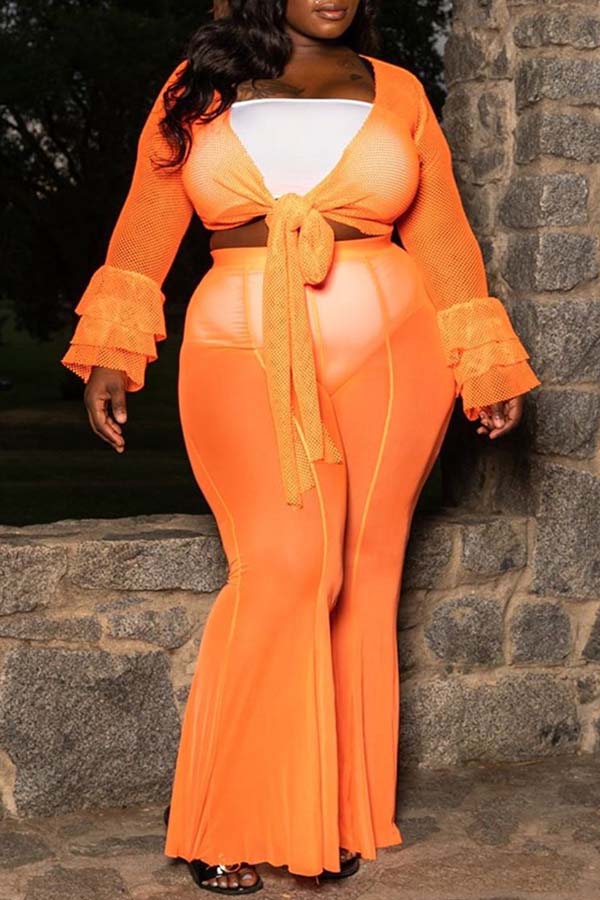 

Lovely Leisure Fold Design Orange Plus Size Two-piece Pants Set