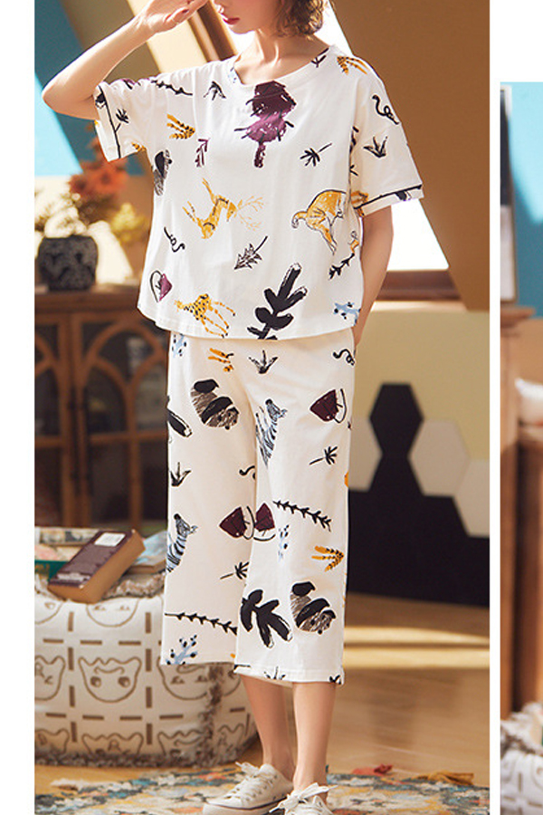 

Lovely Leisure Cartoon Print Muticolor Plus Size Two-piece Pants Set, Multi
