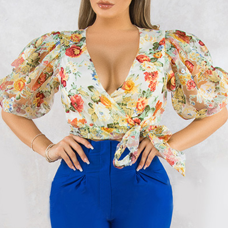 

Lovely Sweet Floral Print Multicolor Blouse, Multi