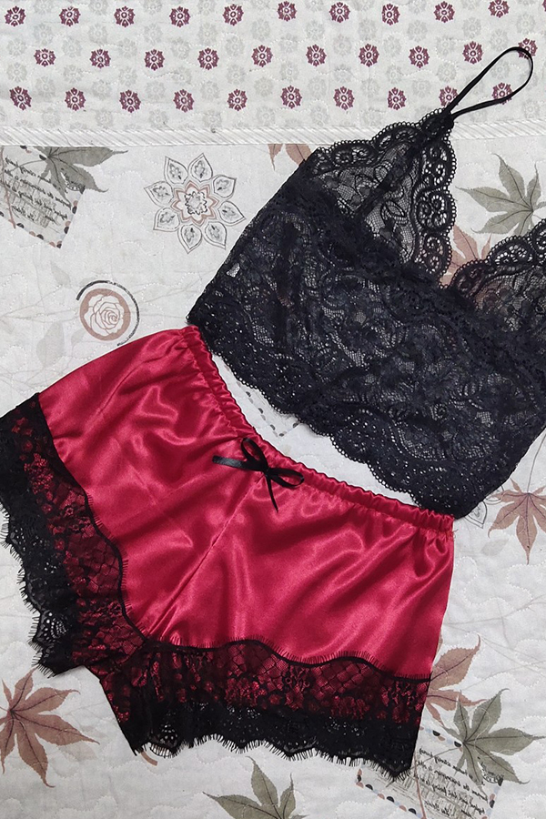 

Lovely Sexy Lace Hem Red Babydolls