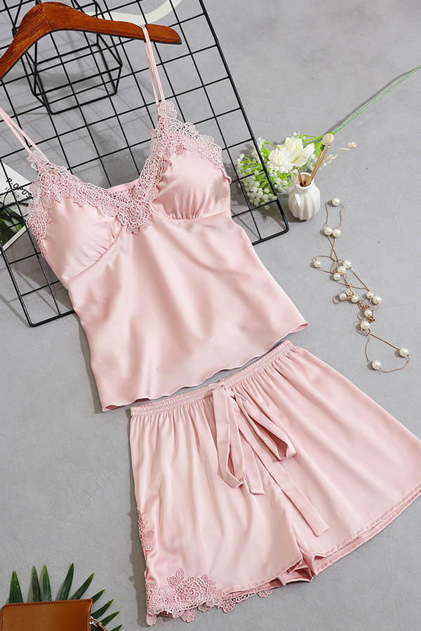 

Lovely Sexy Lace-up Pink Sleepwear