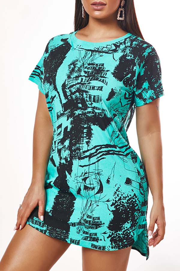 

Lovely Leisure Print Green Mini Dress