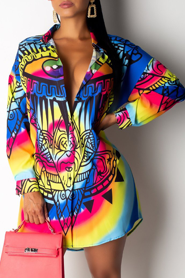 

Lovely Casual Print Mutlicolor Mini Shirt Dress, Multi