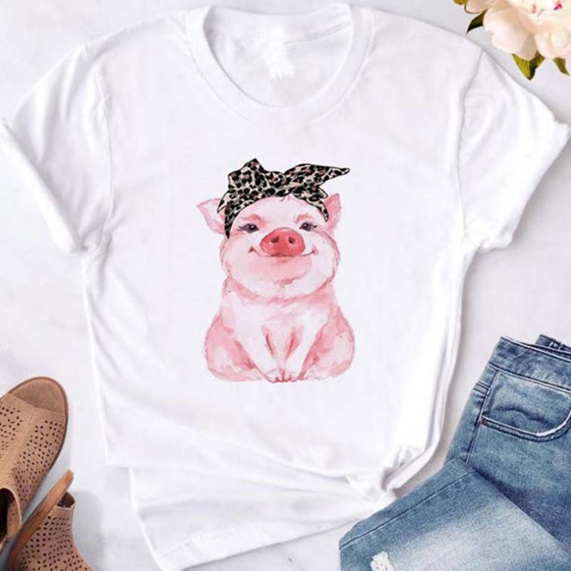 

Lovely Leisure O Neck Cartoon Print White Plus Size T-shirt