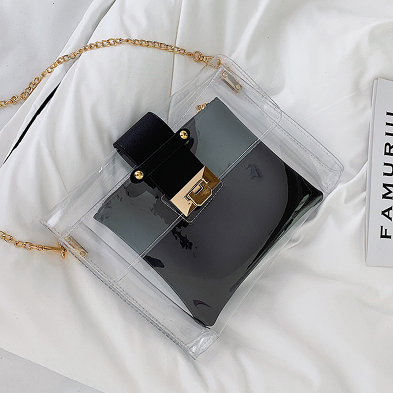 

Lovely Trendy See-through Black Messenger Bag