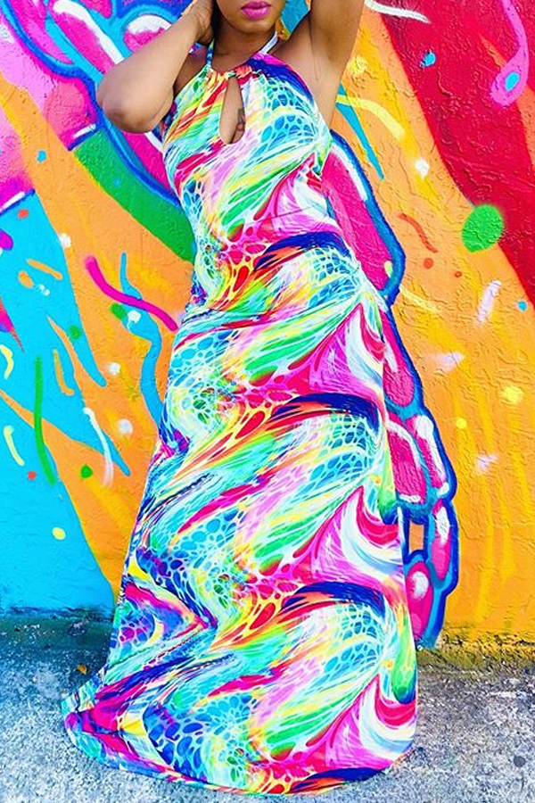 

Lovely Bohemian Print Multicolor Maxi Dress, Multi