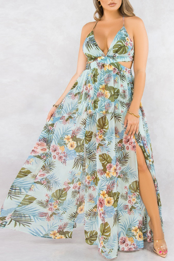 

Lovely Bohemian Print Blue Maxi Dres