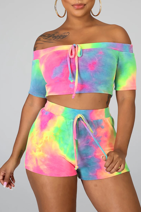 

Lovely Leisure Tie-dye Multicolor Two-piece Shorts Set, Multi