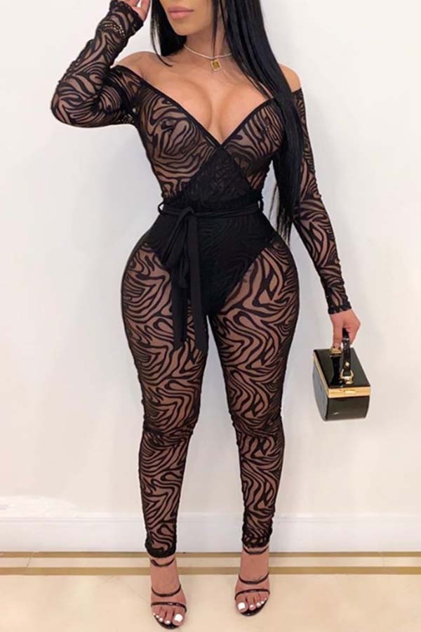 

Lovely Sexy See-through Black One-piece Jumpsuit