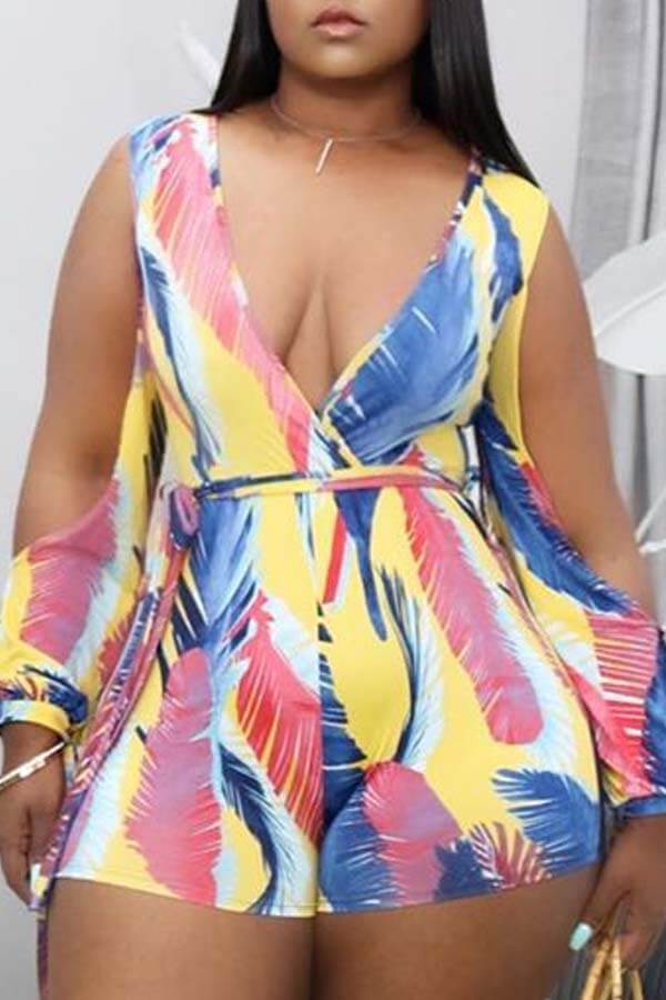 

Lovely Trendy V Neck Print Multicolor One-piece Romper, Multi