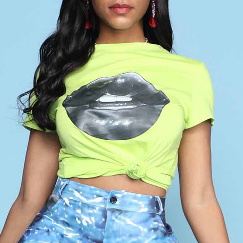 

Lovely Casual Lip Print Green T-shirt