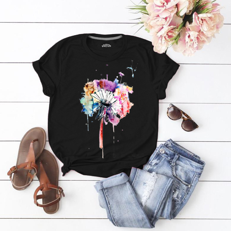 

Lovely Casual O Neck Print Black T-shirt