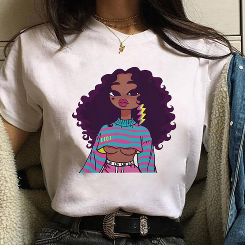 Lovely Casual O Neck Cartoon Print White T-shirt