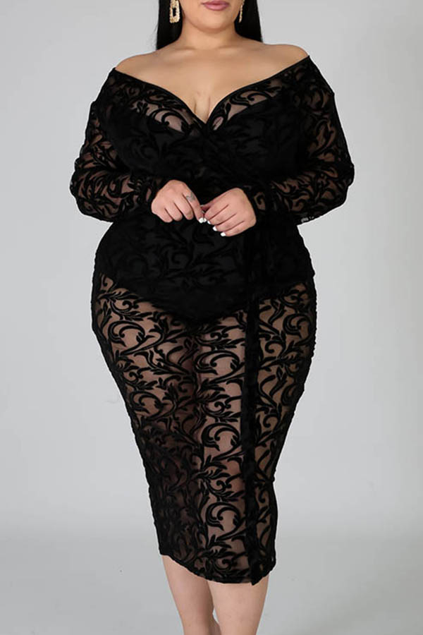 

Lovely Sexy See-through Black Plus Size One-piece Jumpsuit