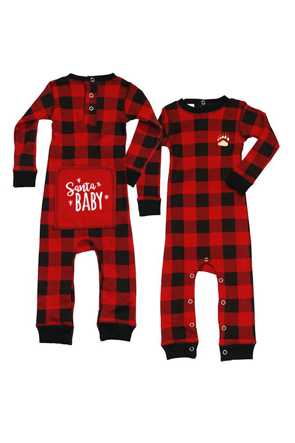 Lovely Family Plaid Printed Red And Black Boys One-piece Jumpsuit