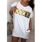 Lovely Casual O Neck White  Mini T-shirt Dress