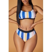 Lovely Striped Blue Two-piece Swimsuit