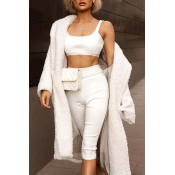 Lovely Casual Crop Top White Two-piece Pants Set