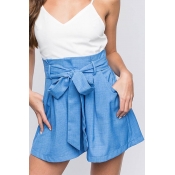 Lovely Casual Drawstring Lace-up Blue Shorts