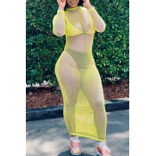 Lovely Trendy See-through Yellow Ankle Length Dres