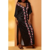 Lovely Casual Print Black Maxi Plus Size Dress