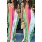 Lovely Chic Print Loose Green Maxi Dress