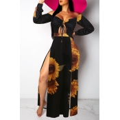 Lovely Bohemian Floral Print Black Maxi Dress