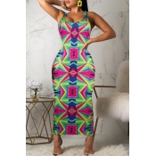 Lovely Chic Print Green Ankle Length Dress