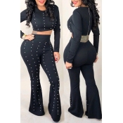 Lovely Casual Zipper Design Black Two-piece Pants 