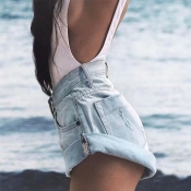 Lovely Trendy Pocket Patched Baby Blue Shorts