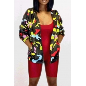 Lovely Leisure Basic Print Black Coat