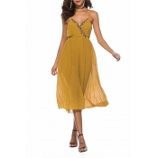 Lovely Chic V Neck Loose Yellow One-piece Jumpsuit