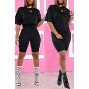 LW Trendy Basic Black Two-piece Shorts Set