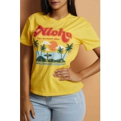 Lovely Casual Print Yellow T-shirt