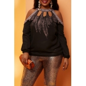 Lovely Casual Hollow-out Black Plus Size Blouse