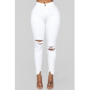 LW Casual Broken Holes White Jeans