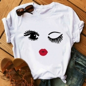 Lovely Plus Size Casual Eye  Print White T-shirt